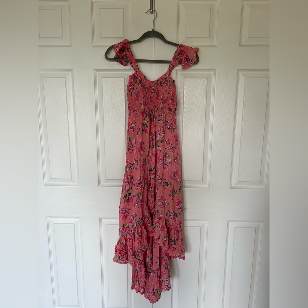 Tiare Hawaii Pink Floral High Low Dress